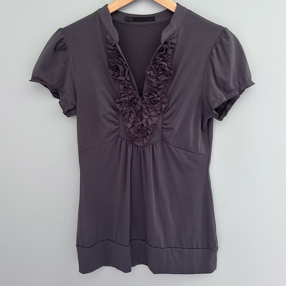 🌷 Y2K Vintage Ruffled Babydoll Top Purple Gray Size Medium - Picture 5 of 12